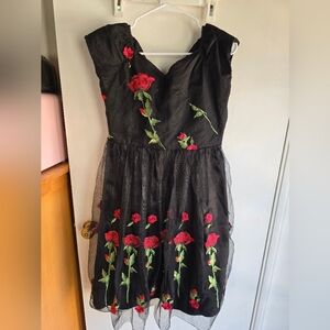 ASA Fashion Group Floral Black and Red Dress XL NWOT